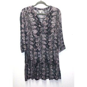 Womens Peasant Dress Snake Print Sz M Boho Country black tan Rayon Como Blu EUC